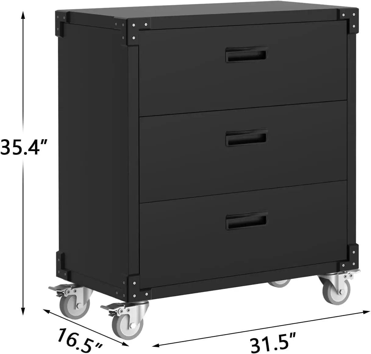 Tool Cabinet with 3 Drawers, Mobile Steel Tool Trolley Garage Cabinet with Wheels for Garage Warehouse Workshop, 80 x 42 x 90 cm