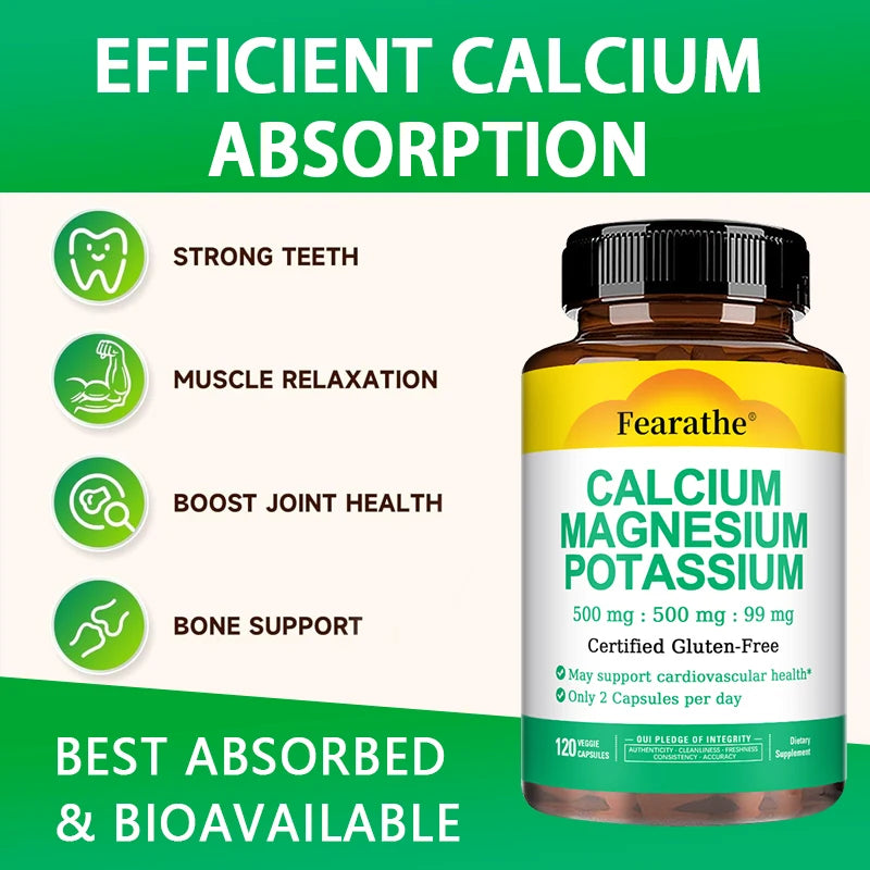 Calcium Magnesium Potassium Bone & Heart Health Supplement, 500mg Calcium, 500mg Magnesium, Supports Calcium Utilization