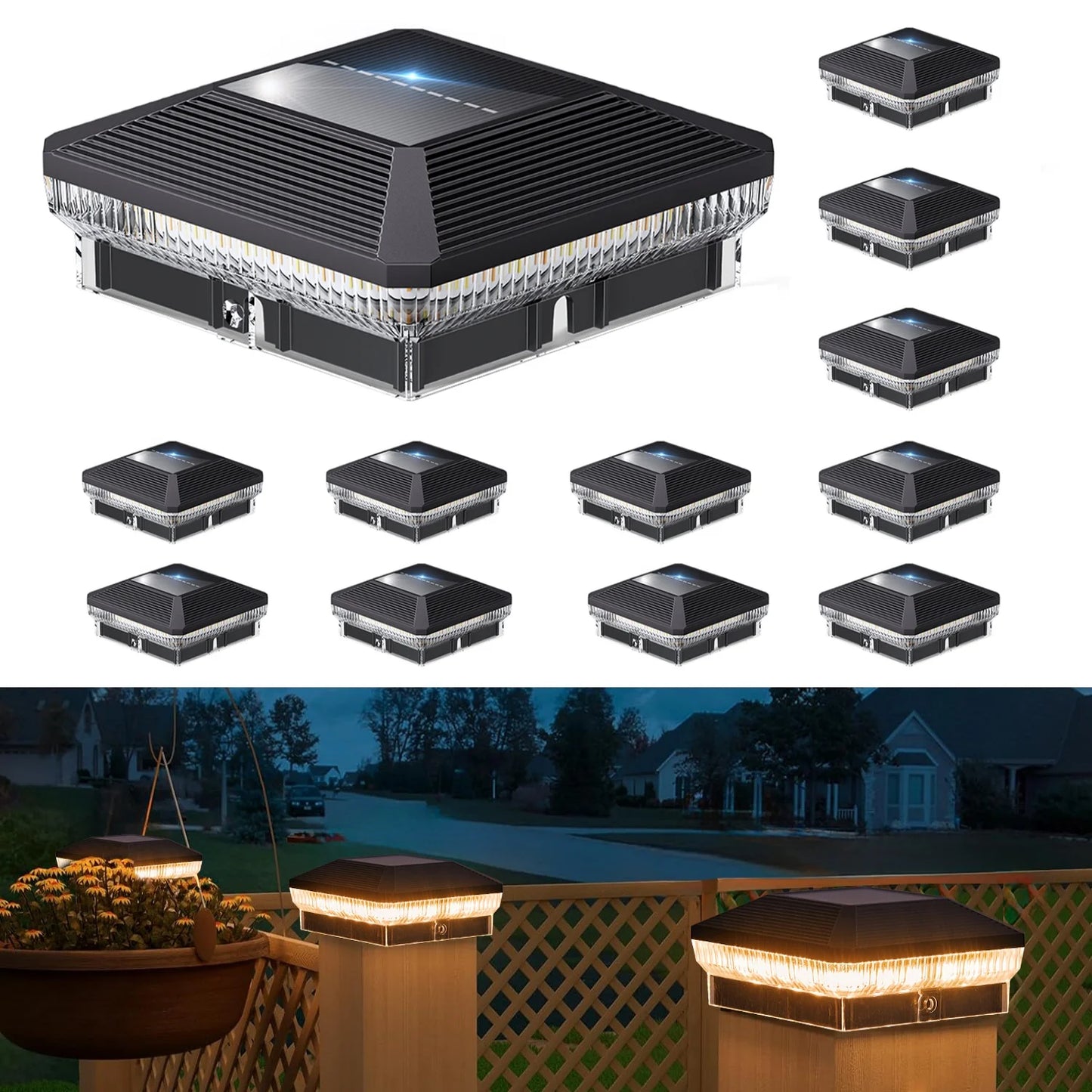 6/12 Pack 4x4 Solar Post Lights Outdoor, 40 LEDs 30 Lumens Fence Post Solar Lights Outdoor with 3 Modes