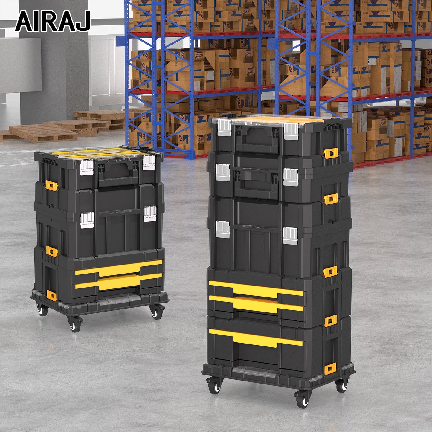 AIRAJ MultiFunctional Tier Stackable Rolling Plastic Portable Folding Tool Storage Box , Suitable for Garage Storage