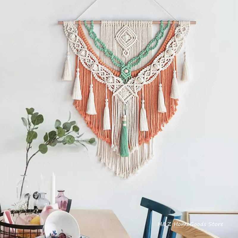 Hand-woven Colour Tapestry Macrame Wall Hanging Art Woven Bohemian Crafts Decoration Gorgeous Tapestry For Home Bedroom 60*75cm