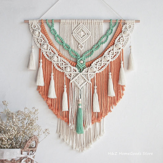 Hand-woven Colour Tapestry Macrame Wall Hanging Art Woven Bohemian Crafts Decoration Gorgeous Tapestry For Home Bedroom 60*75cm
