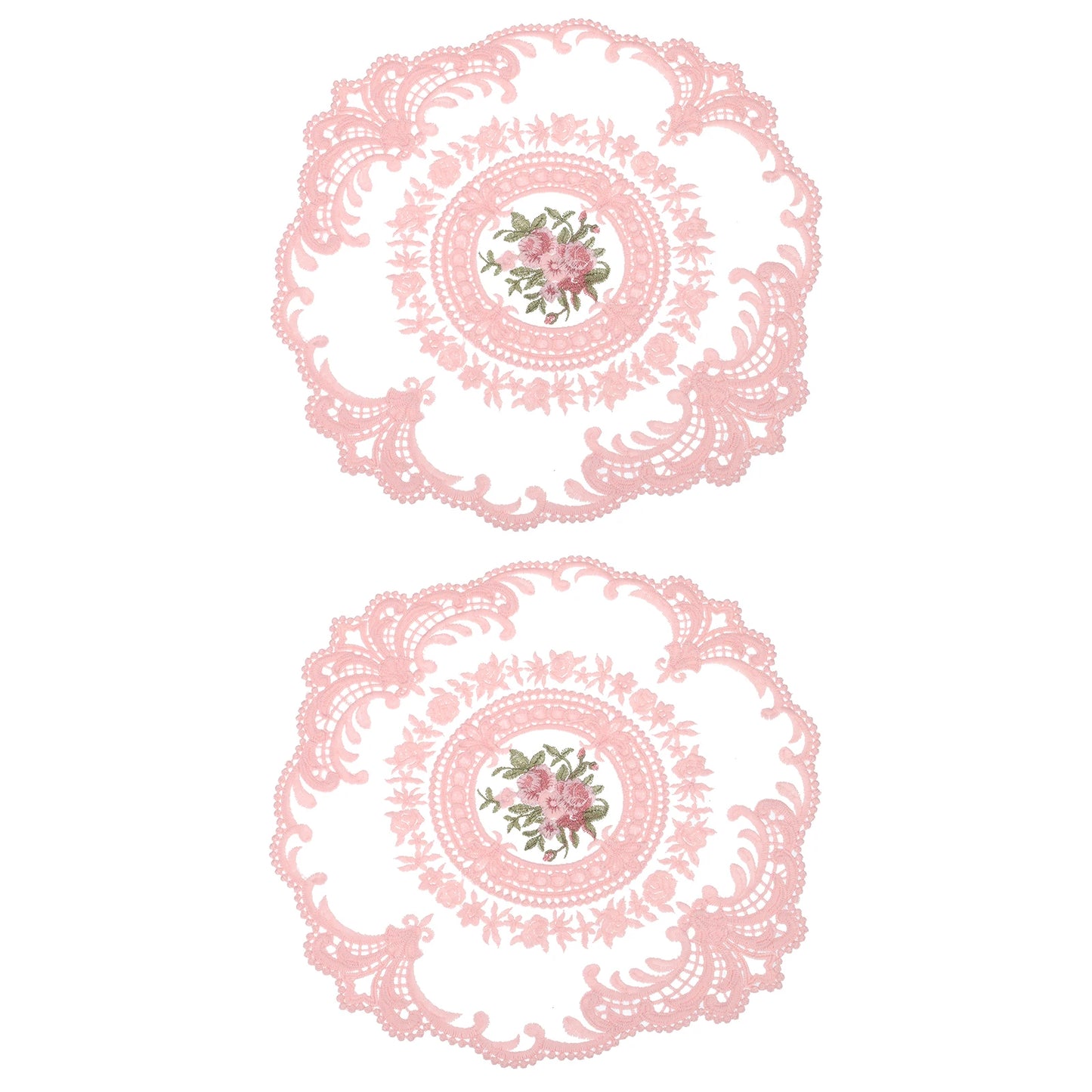 2Pcs Retro Lace Placemats, French Crochet Doilies Round Embroidered Hollow Cup Vase Table Mat for Dining Table 11.02x11.02inch