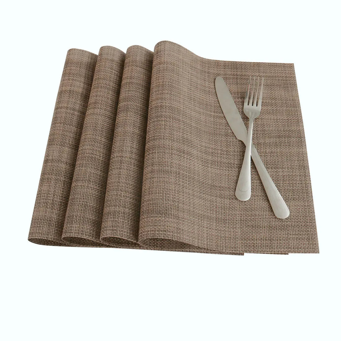 Heat Resistant Non-Skid Removable Pvc Table Mats Woven Placemats Brown 4Pcs