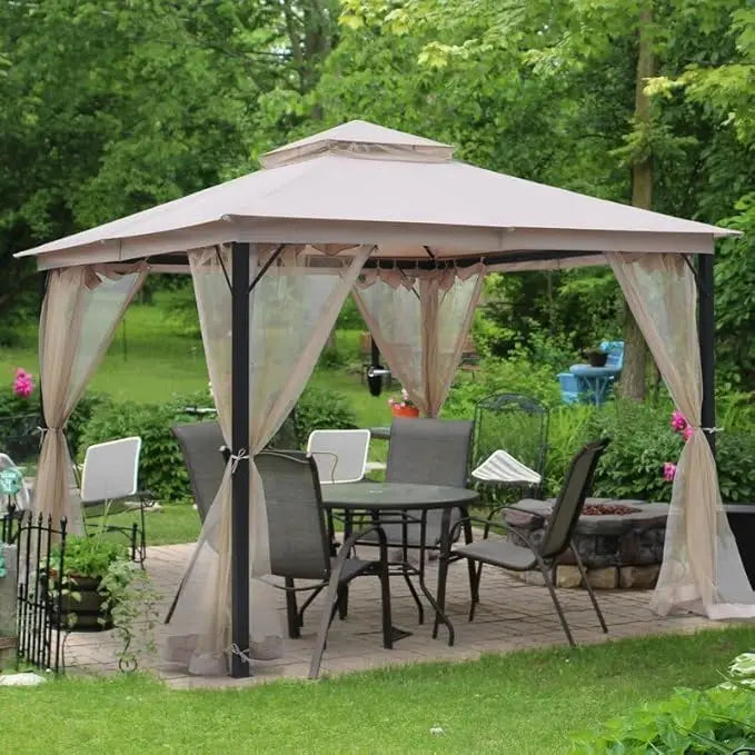 10x10 Outdoor Patio Gazebo, Heavy Duty Gazebos,Double Roof Canopy,with Metal Frame, Soft Top Gazebo