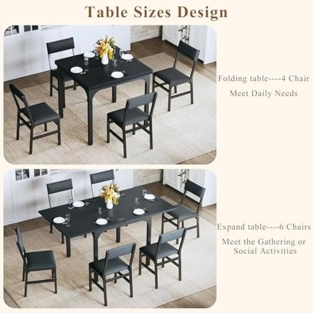 7-Piece Dining Table Set for 4-6, Extendable Kitchen Table Cushion Chairs Set of 6 with 6 Chairs, Rectangle Dining Table
