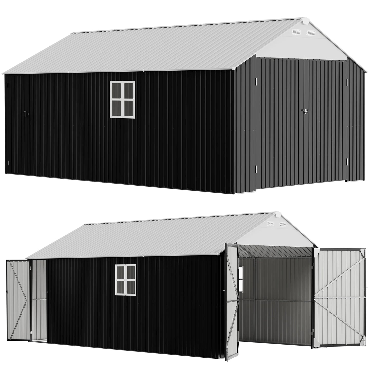 Polar Aurora 12x20 FT Outdoor Metal Storage Shed with Window, Lockable Garden Tool Shed, Heavy-Duty Frame, Backyard Patio Black