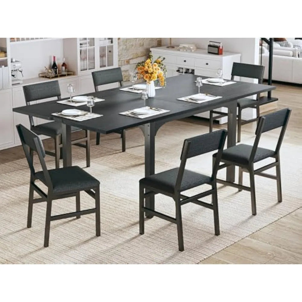 7-Piece Dining Table Set for 4-6, Extendable Kitchen Table Cushion Chairs Set of 6 with 6 Chairs, Rectangle Dining Table