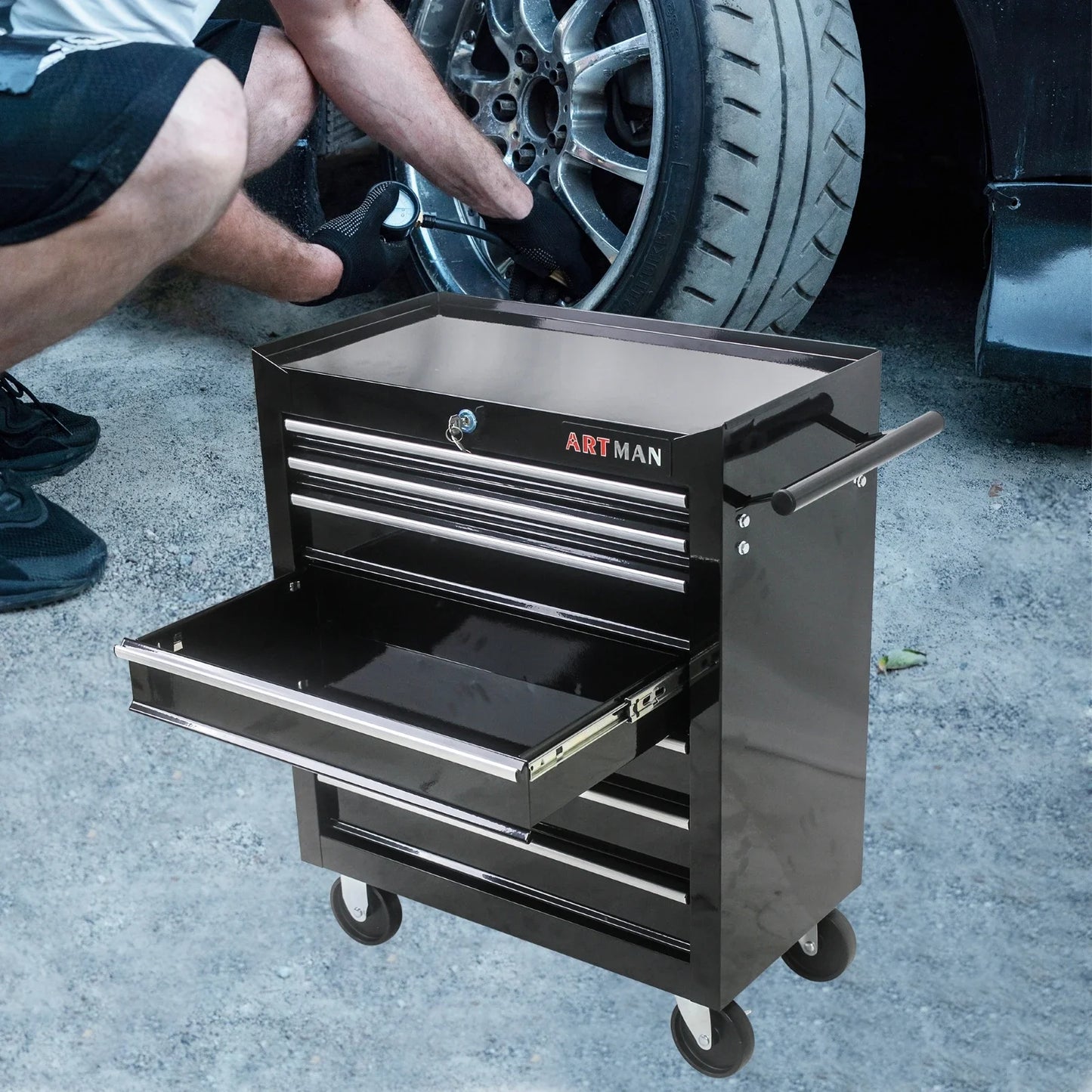 7 Drawer Rolling Tool Box with Key Lock for Garage, Steel Rolling Tool Box for Workshop, Garage Storage, Repair Shop, Etc.