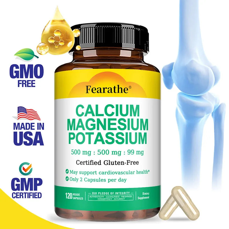 Calcium Magnesium Potassium Bone & Heart Health Supplement, 500mg Calcium, 500mg Magnesium, Supports Calcium Utilization