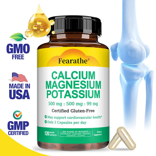 Calcium Magnesium Potassium Bone & Heart Health Supplement, 500mg Calcium, 500mg Magnesium, Supports Calcium Utilization