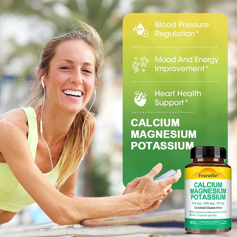 Calcium Magnesium Potassium Bone & Heart Health Supplement, 500mg Calcium, 500mg Magnesium, Supports Calcium Utilization