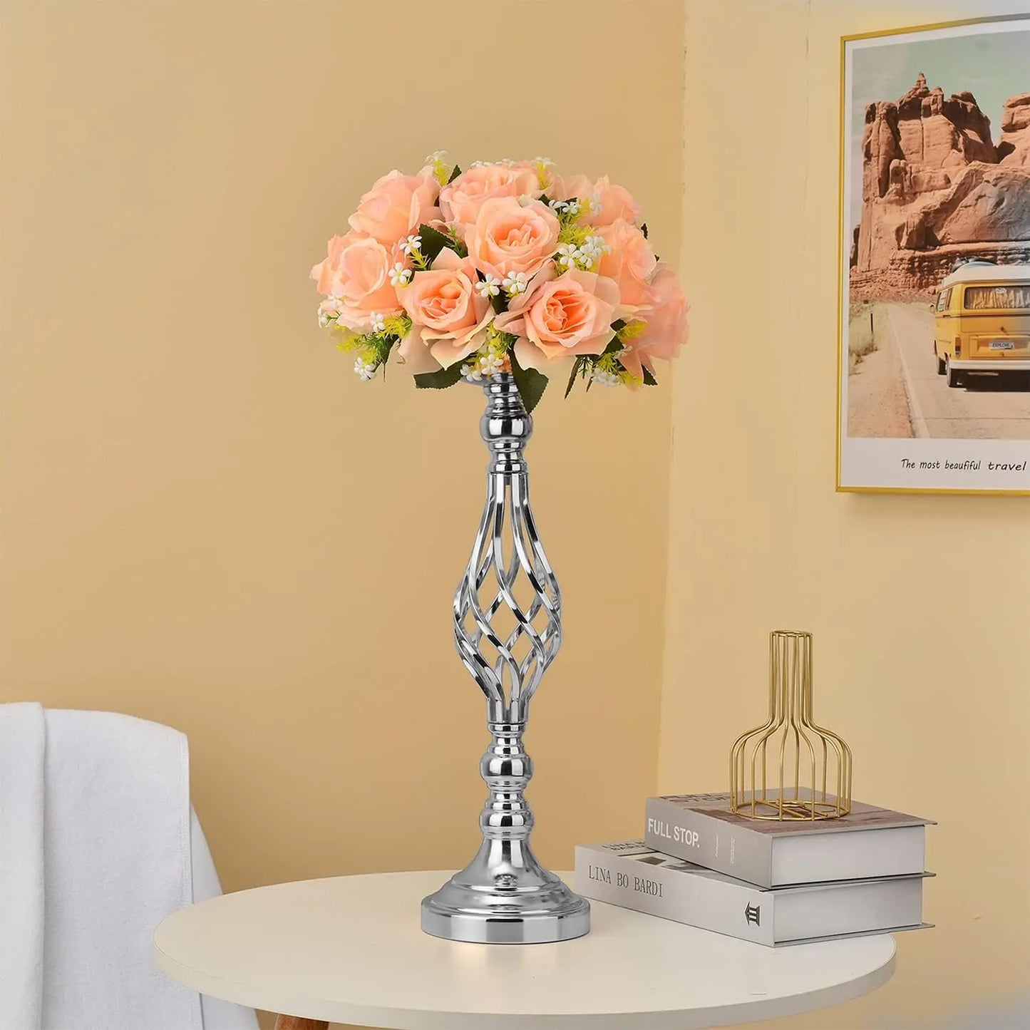 6pcs Silver Metal Flower Vases18.7Inches Wedding Vases Centerpieces for Tables Flower Stand for Party,Birthday Flowers Vase