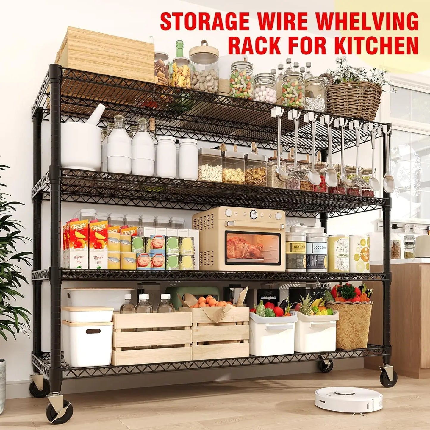 Industrial Storage Shelving Unit with Wheels Wire Shelving Adjustable Metal Pantry Shelves for Garage Kitchen Closet Commercial