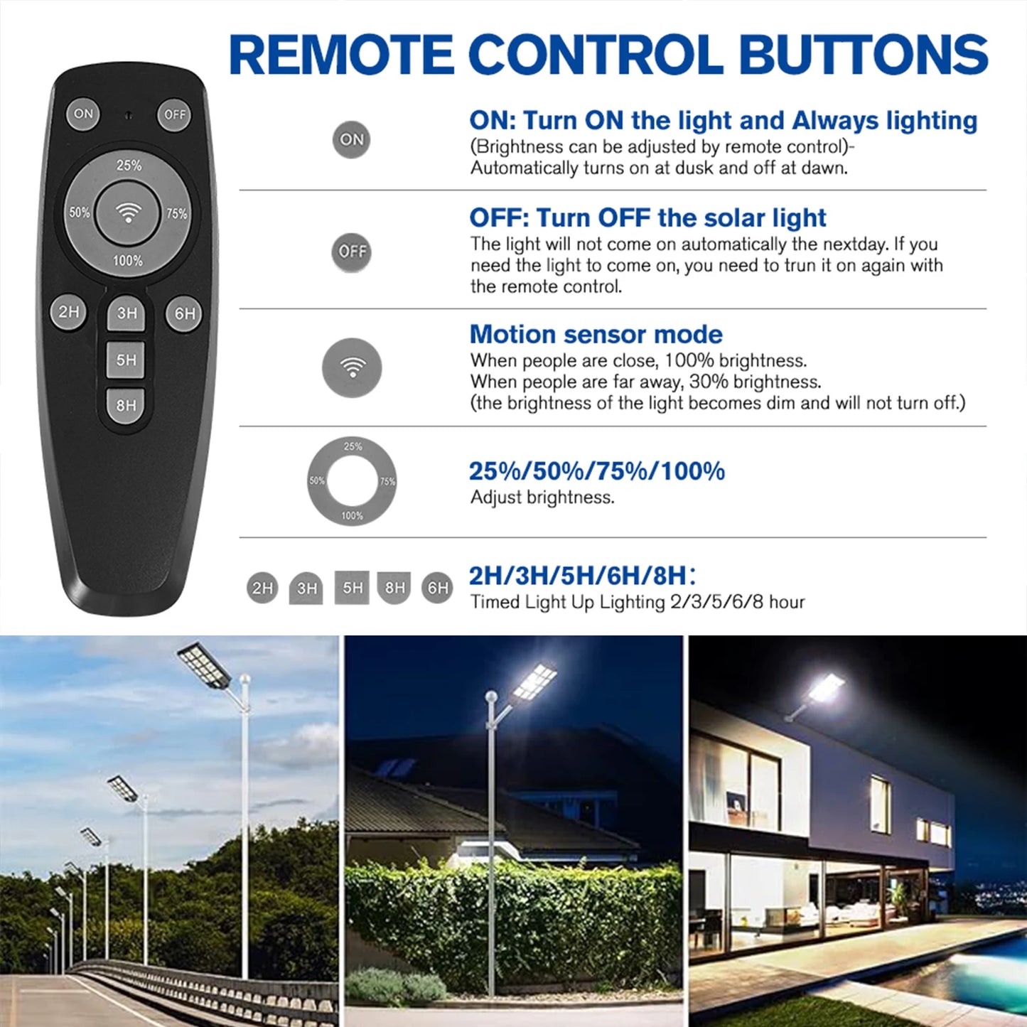 5000W LED Solar Street Light Motion Sensor Waterproof Security Solar Lights Outdoor with Remote Control for Outside Garden Yard