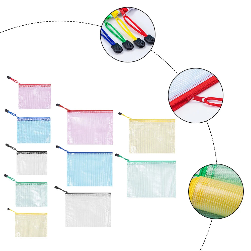 10Pcs Mesh Zipper Pouch A5 A6 Document Bag Plastic Zip File Folders for School Office Supplies Travel Storage Bags