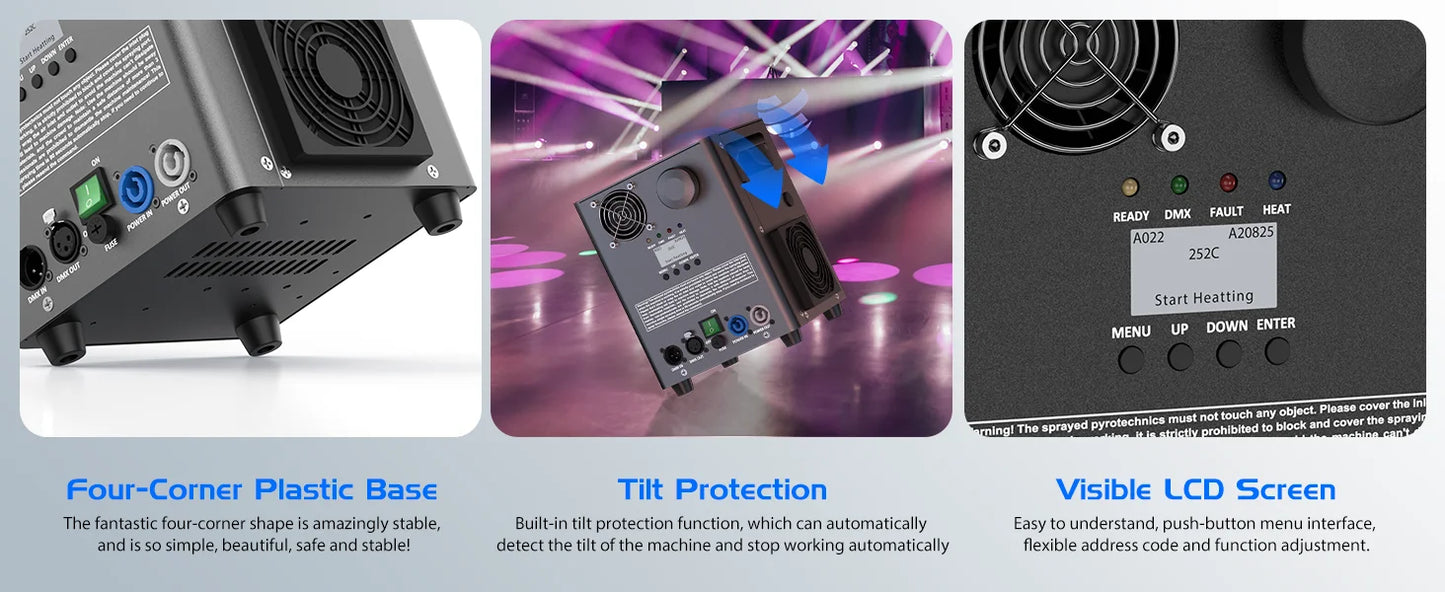 U'King 800W Cold Spark Machine DMX Control Cold Flame Sprayer Black Electronic Spark Machine for DJ Disco Party Stage Equipment