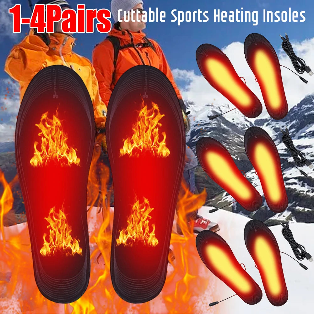 1-4Pair Heated Shoe Insoles USB Rechargeable Adjustable Cuttable Washable Foot Warm Pad for Winter Fishing Hiking Camping Skiing