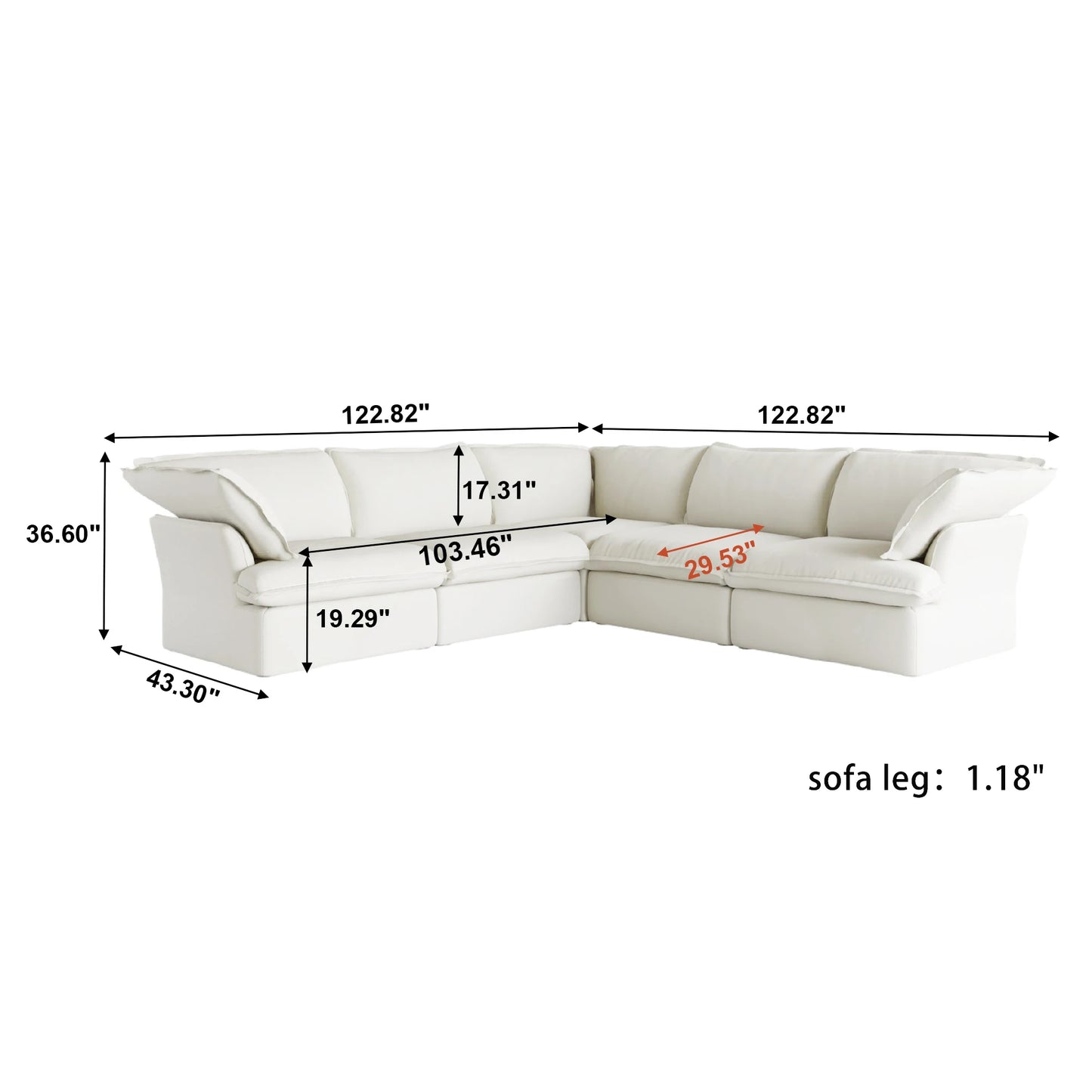 L Shape Corner Sectional Couch  Breathable Linen Cloud Couches Down Fill Convertible Modular Sectional Sofas for Living Room