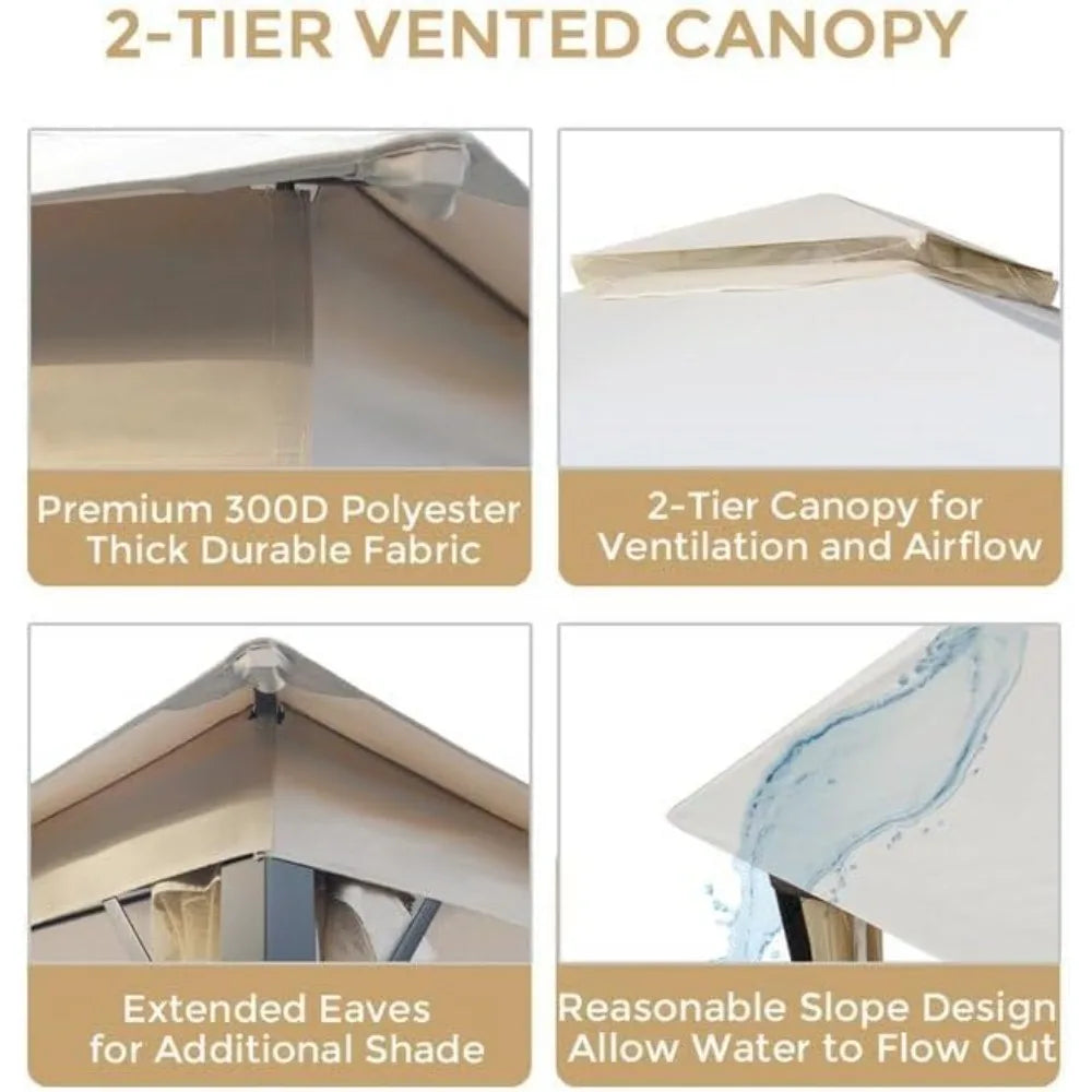 10x10 Outdoor Patio Gazebo, Heavy Duty Gazebos,Double Roof Canopy,with Metal Frame, Soft Top Gazebo