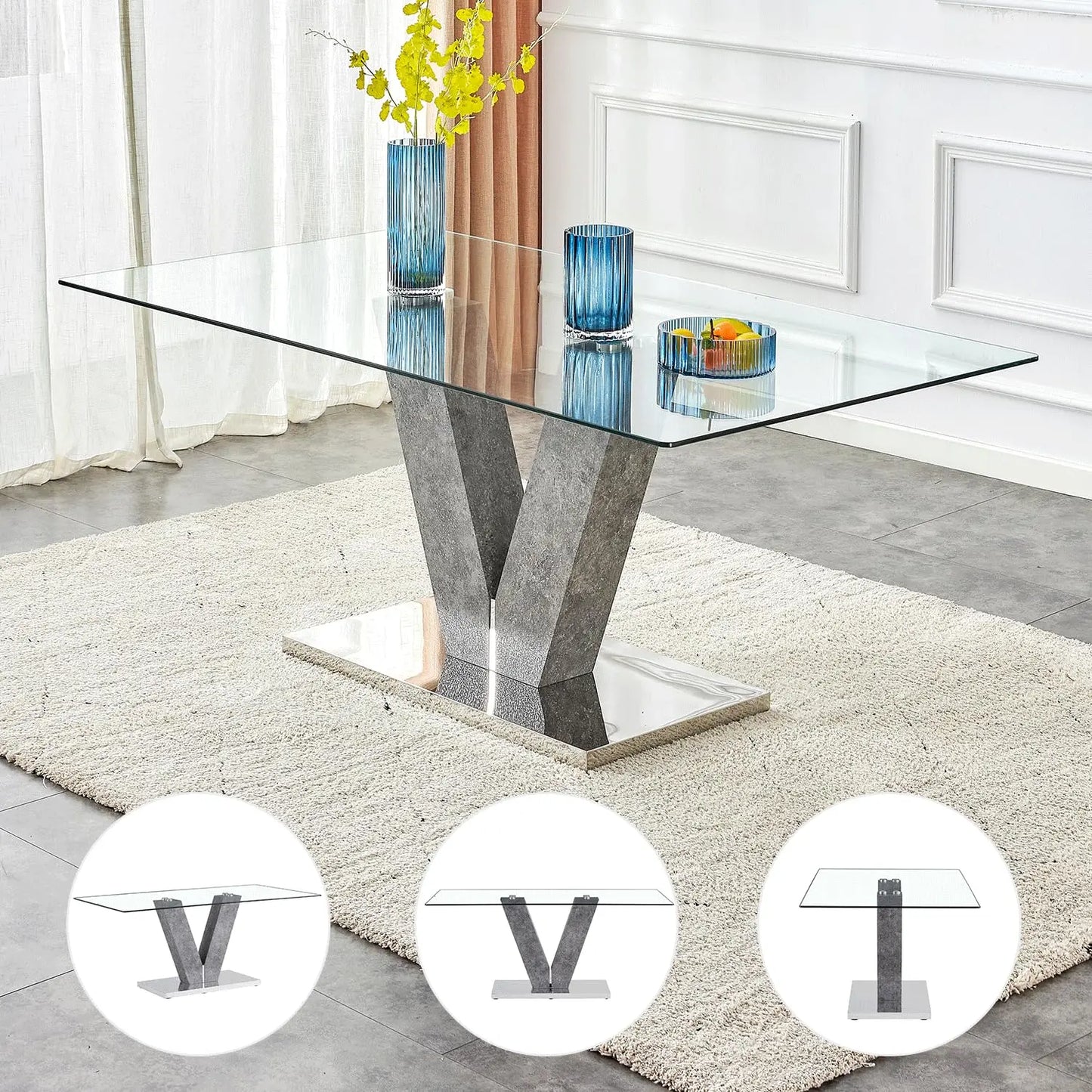 Glass Dining Room Table Set for 6,Modern Dining Table with 6 PU Leather Dining Chairs.71'' Kitchen Table with, Customized