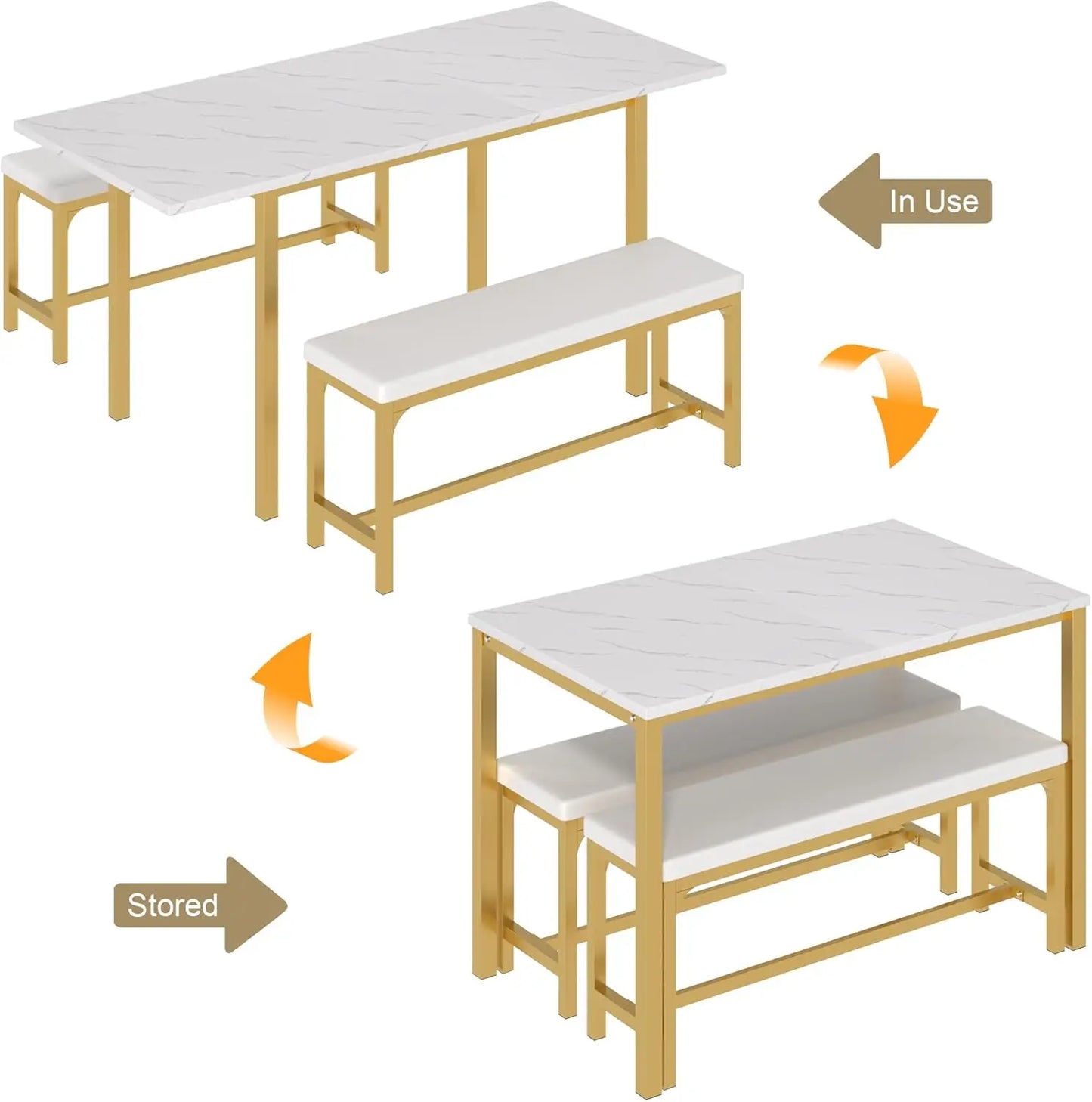 3-Piece 63" Extendable Kitchen Table with Benches/Chairs, Modern Breakfast Dinette/Dining Room Set for 4/6/2, Small Space Saving