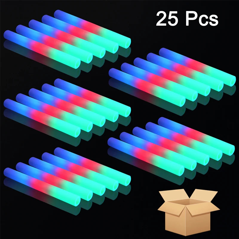 15/25/35/105 Pcs LED Foam Glow Sticks Bulk Colorful RGB Light Up Sticks Glow in The Dark Party Supplies for Wedding Birthday
