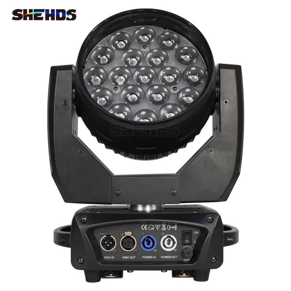 SHEHDS 2pcs LED Zoom 19x15W RGBW Beam Wash Moving Head Lighting Beads Circle Control for DJ Disco Concerts Wedding Christmas