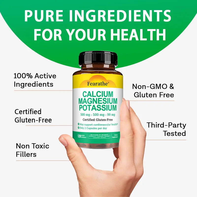 Calcium Magnesium Potassium Bone & Heart Health Supplement, 500mg Calcium, 500mg Magnesium, Supports Calcium Utilization