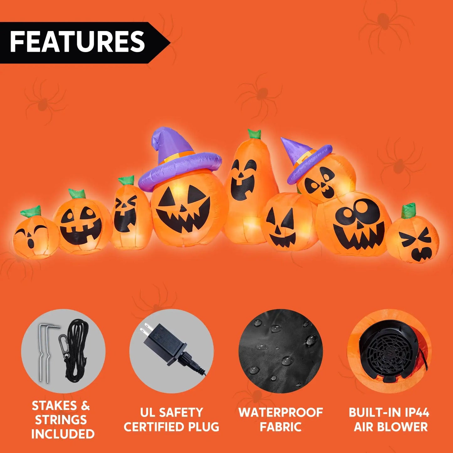 Joyfy 12.5 FT Halloween Inflatable Long Pumpkin with Witch Hat Decorations Inflatables with Build-in LEDs for Halloween Decor