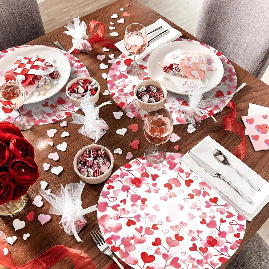 Pink Love Heart Paper Placemats Disposable 50 Pack Heart Place Mats 13.4 Ih Round Decorative Heart Love Table Mats for Wedding