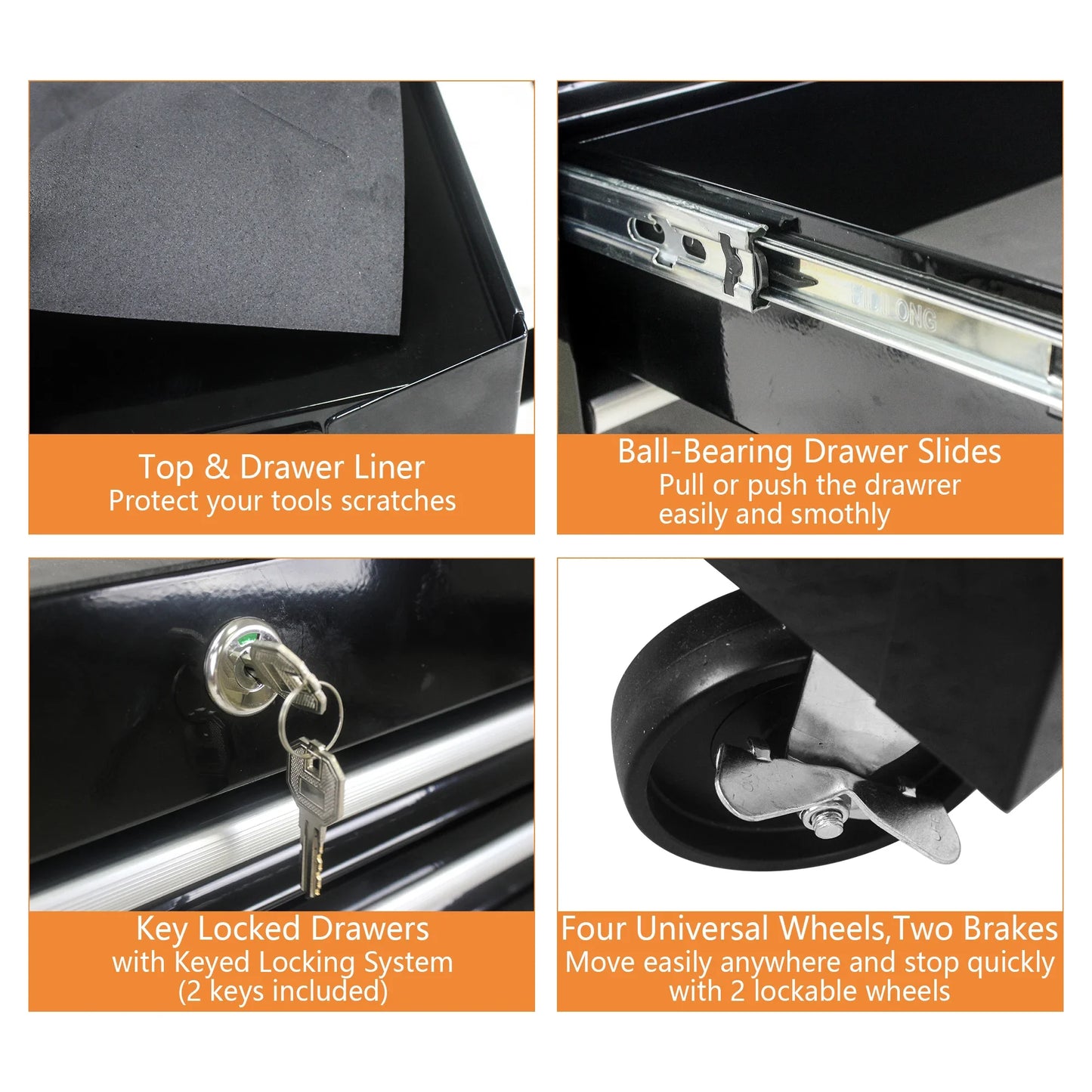 7 Drawer Rolling Tool Box with Key Lock for Garage, Steel Rolling Tool Box for Workshop, Garage Storage, Repair Shop, Etc.
