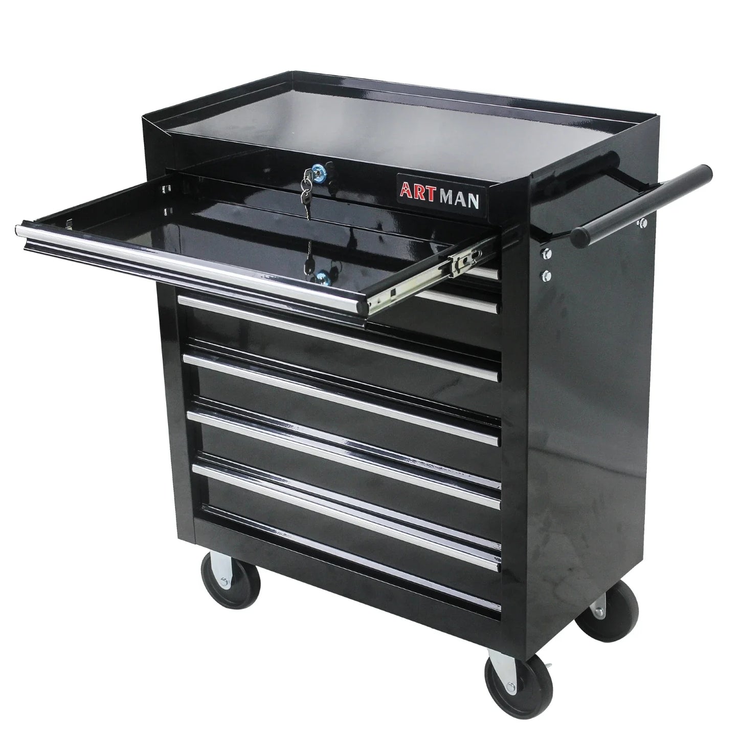 7 Drawer Rolling Tool Box with Key Lock for Garage, Steel Rolling Tool Box for Workshop, Garage Storage, Repair Shop, Etc.