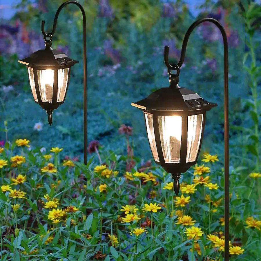 4 Pack Solar Hanging Lights Outdoor, Solar Powered Garden Decorative Lanterns with 4 x 38 Inch Shepherd Hooks, Waterproof Landsc
