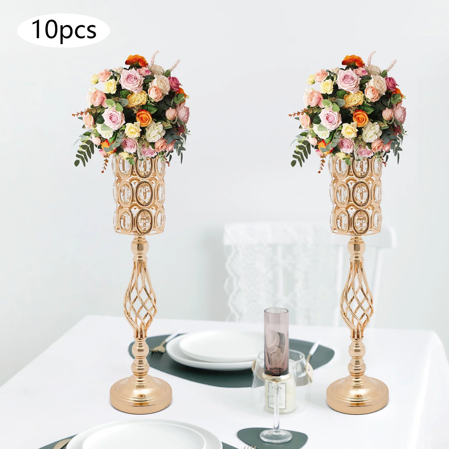 10Pcs Iron Flower Vases,61cm Gold/Silver Tabletop Vase for Centerpiece Decoration Church/Outdoor Weddings
