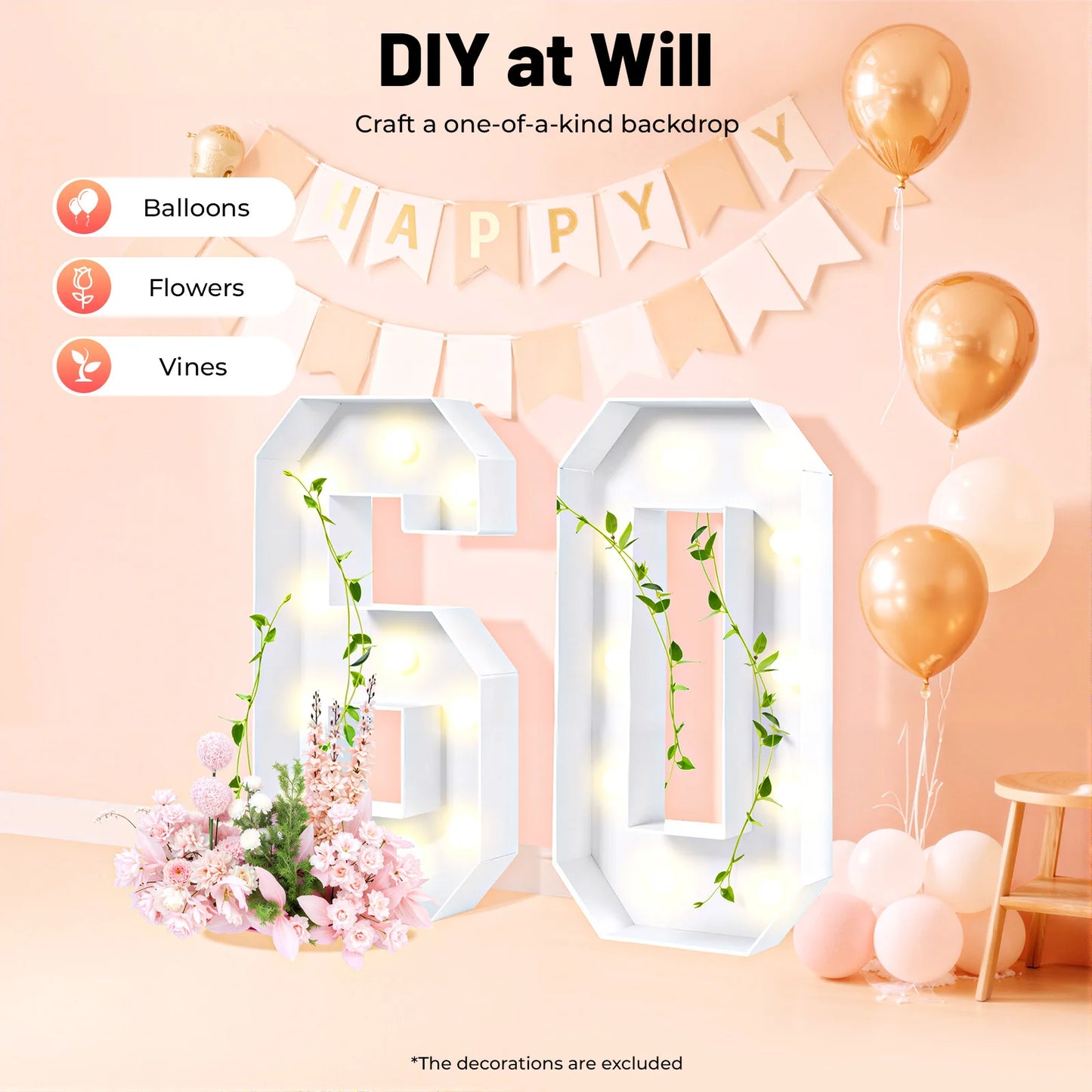 30/40/50/60 Giant number Led Light 100cm DIY Birthday Number Anniversary Decor For Home Wedding Party Birthday Christmas