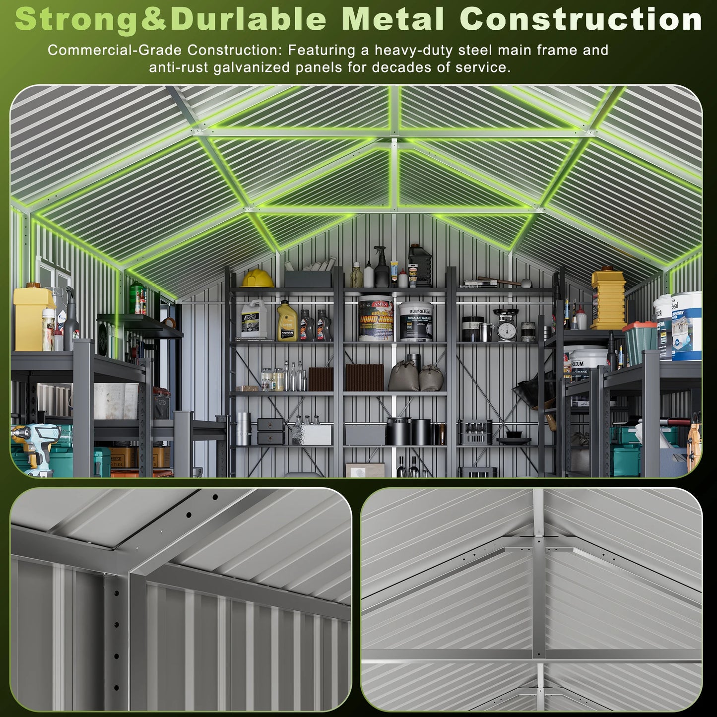 Polar Aurora 12x20 FT Outdoor Metal Storage Shed with Window, Lockable Garden Tool Shed, Heavy-Duty Frame, Backyard Patio Black