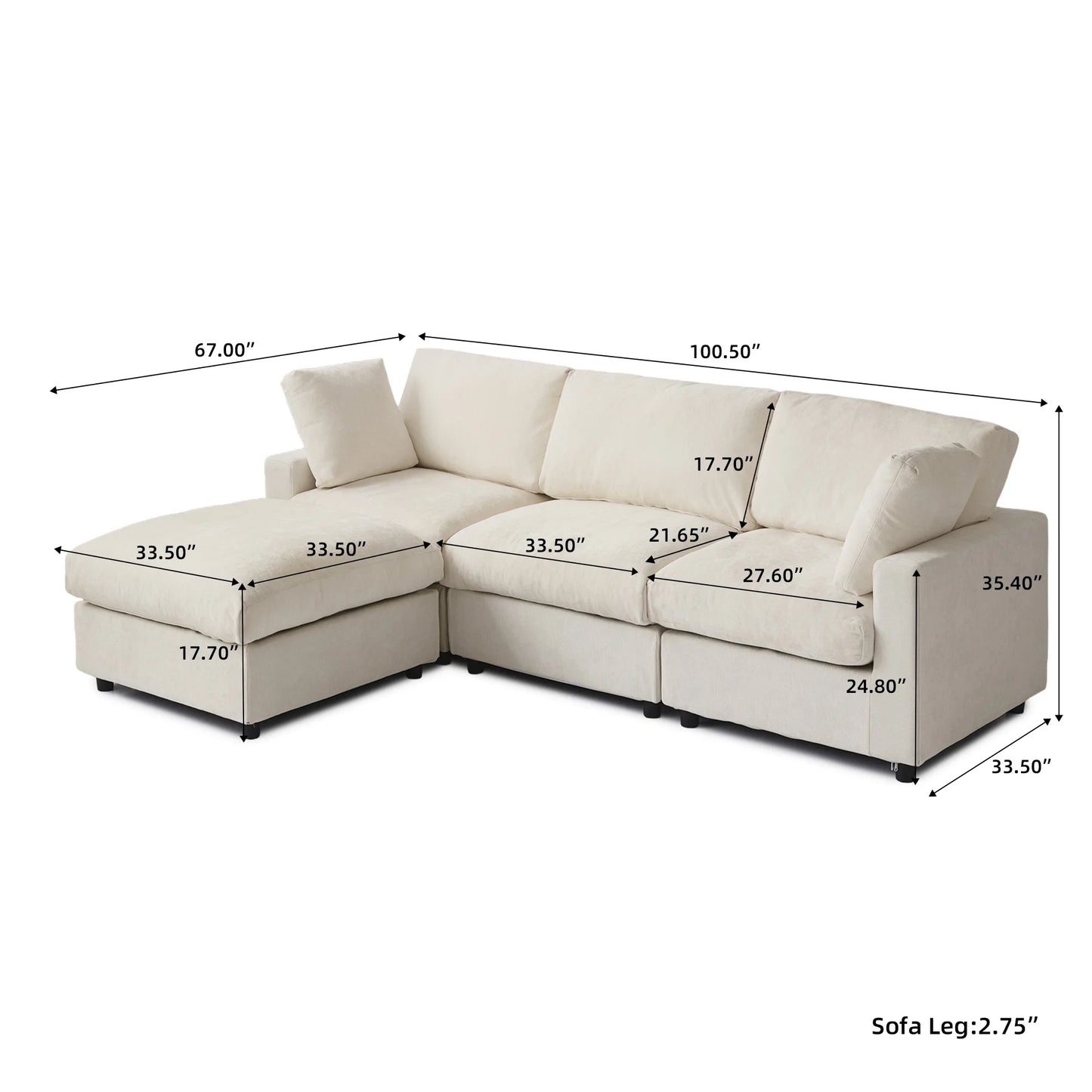 Sdorens Sectional Sofas Modern Cloud Couch Chenille L-shaped Modular Sectional Sofa for Living Room 3 Seats Couch with Ottomans