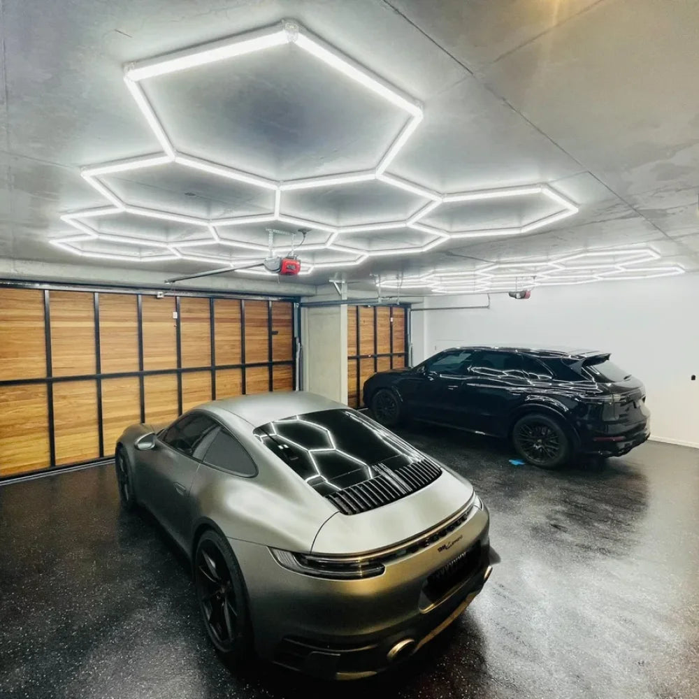 Hexagon LED Garage Light 6500K Honeycomb Ceiling LED Tube Lighting for Car Detailing Shop Light for Barbershop Gym Car Wash Room