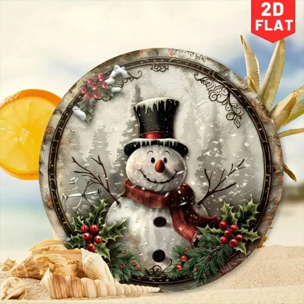 Snowman Wall Sculpture, 2D Aluminum Christmas Home Decor Holiday Gift 20x20cm for New Year Halloween Cafe