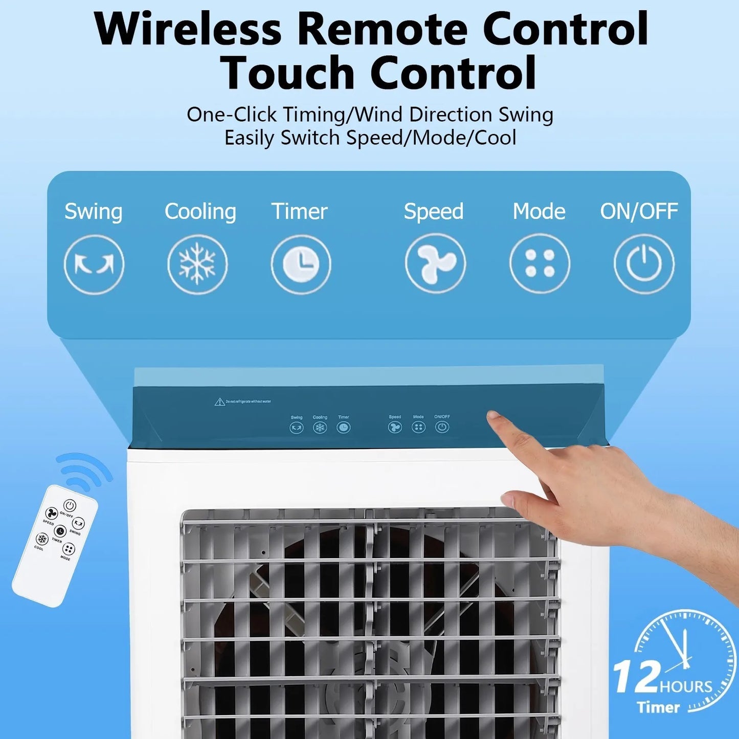 Evaporative Air Cooler, 1800CFM Swamp Cooler with Remote Control and 12H Timer, 4 Ice Packs, 3 Modes & Wind Speeds , 8.4 Gallon