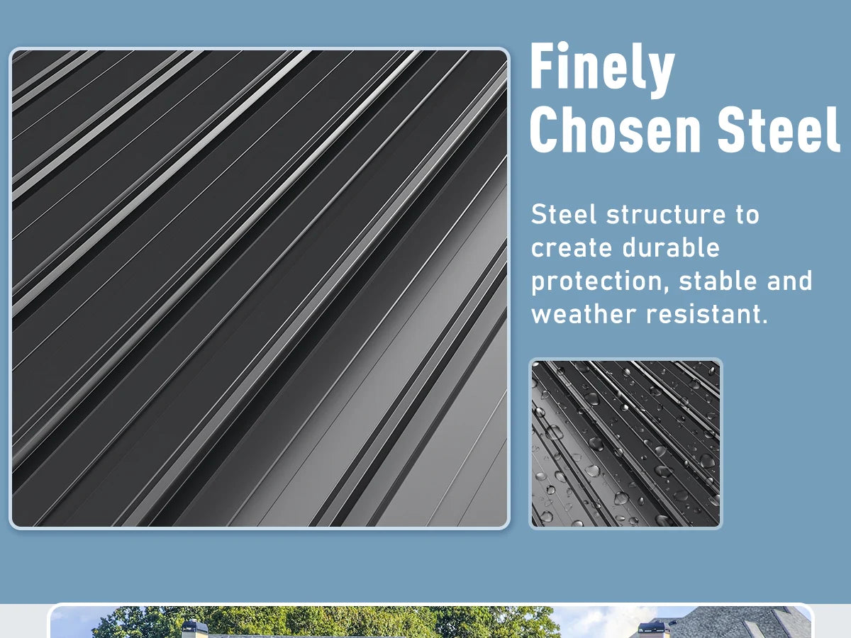 VIWAT 10x12~12x14 FT Outdoor Metal Storage Shed with Window, Lockable Garden Tool Shed, Heavy-Duty Frame, Backyard Patio Black