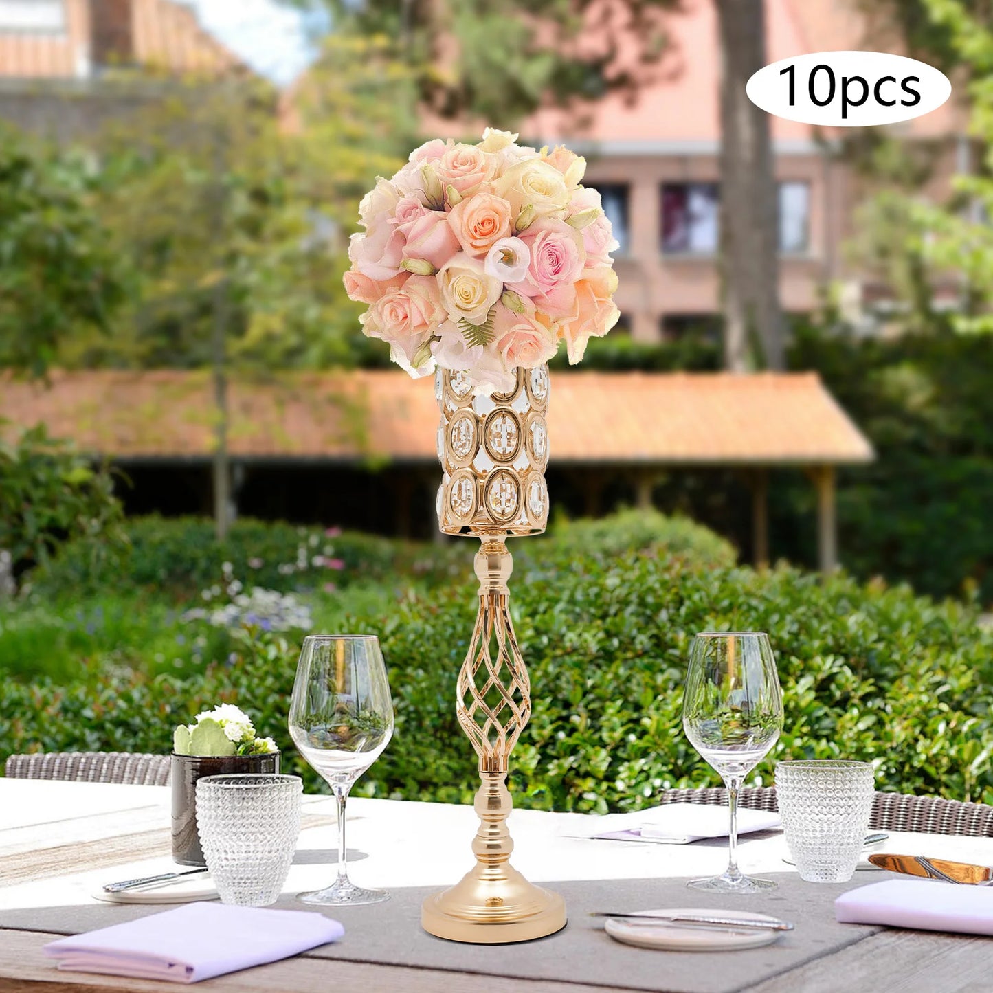 10Pcs Iron Flower Vases,61cm Gold/Silver Tabletop Vase for Centerpiece Decoration Church/Outdoor Weddings
