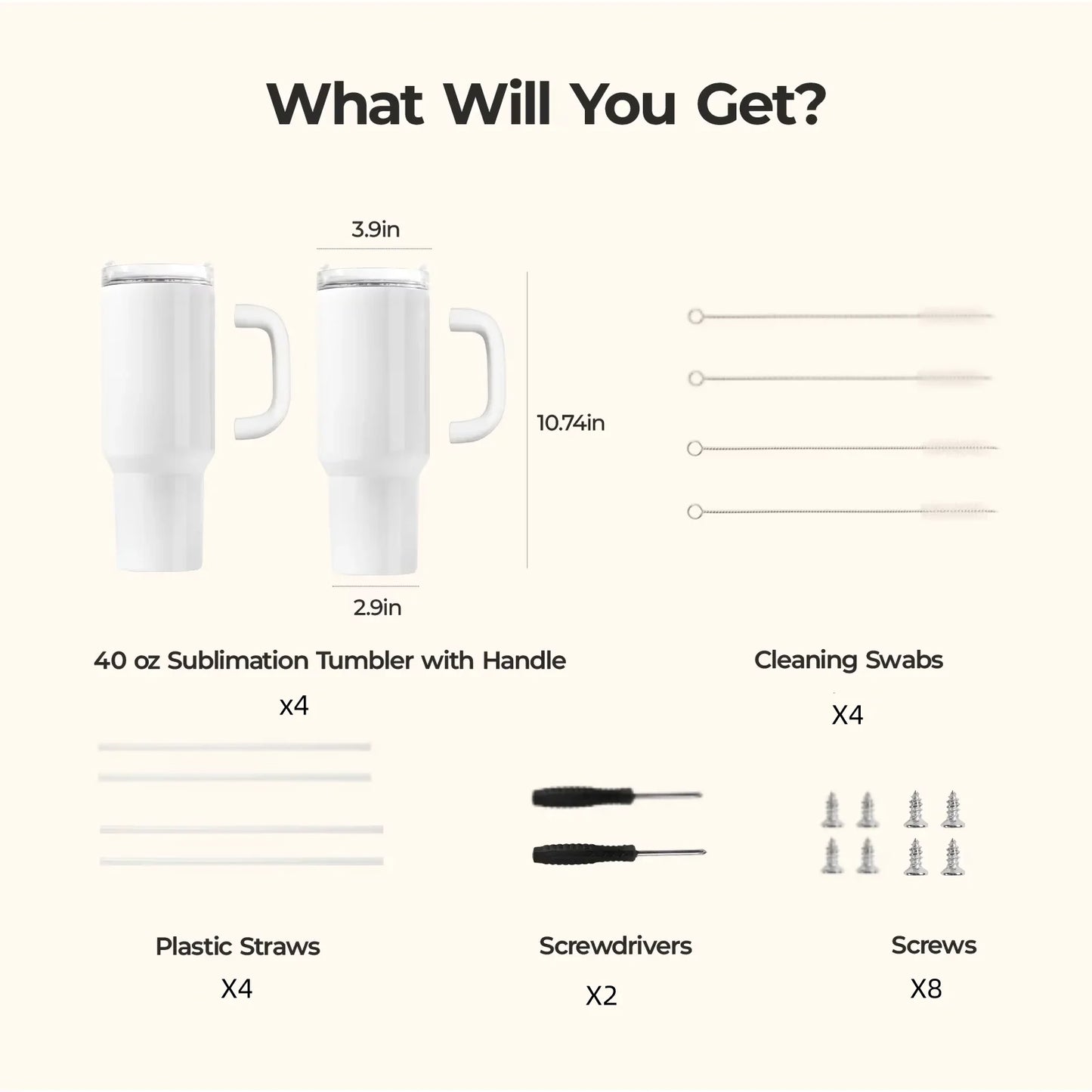 HTVRONT 8 Pack Sublimation Tumblers 40oz with Handle and Straw Lid Blanks Stainless Steel Insulated Large Tumbler Bulk Coffee