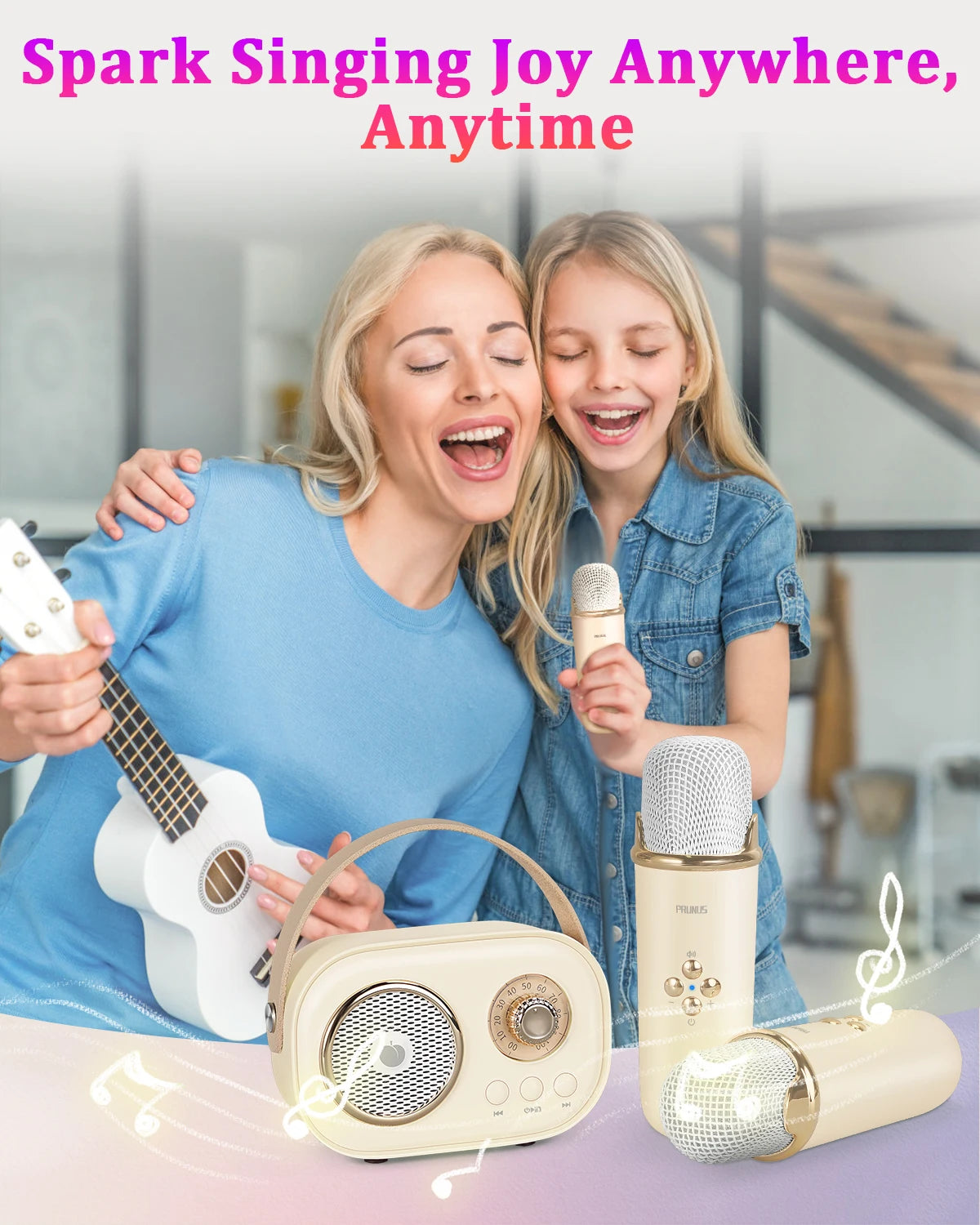 Mini Karaoke Machine for Kids&Adults,Portable Bluetooth Speaker with 2 Wireless Microphones and Stereo Sound Enhanced Bass,Gifts