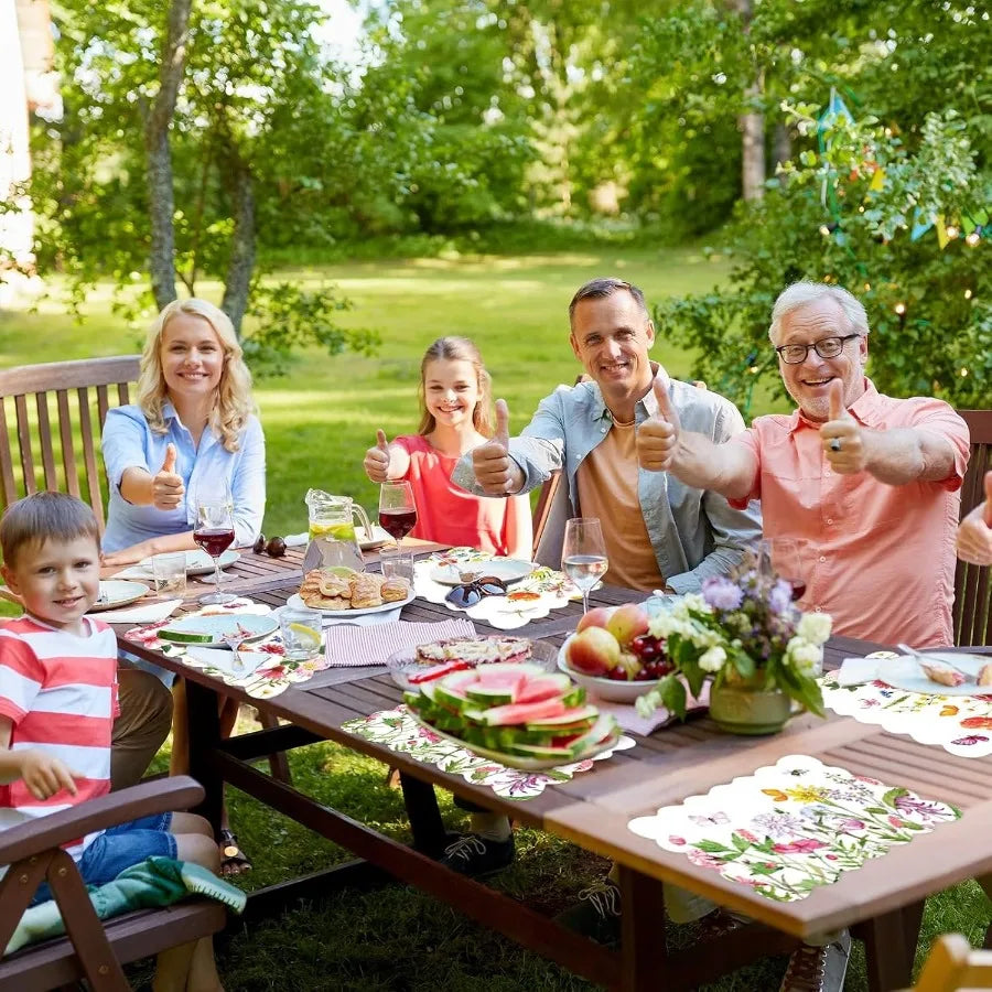 Spring Plastic Placemats Set of 6 Summer Plastic Place Mats Watercolor Flowers Holiday Table Vinyl Placemats for Indoor Outdoor