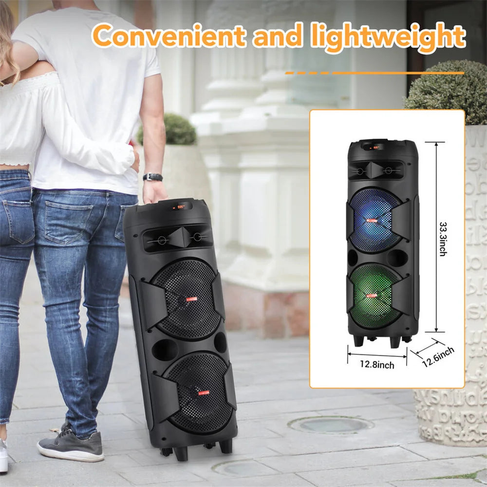 6000W Portable Bluetooth Speaker Dual 8" Subwoofer Heavy Bass Sound System Party with Microphone and Remote RGB Light