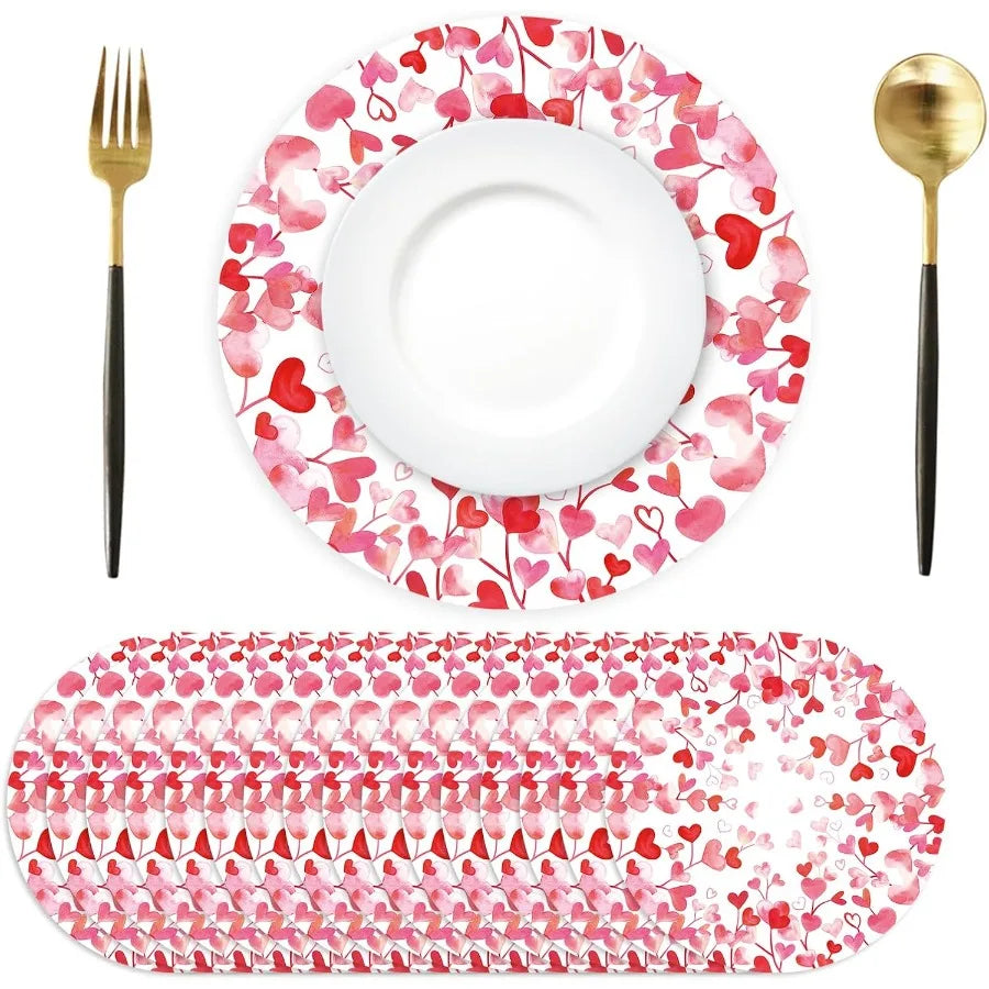 Pink Love Heart Paper Placemats Disposable 50 Pack Heart Place Mats 13.4 Ih Round Decorative Heart Love Table Mats for Wedding