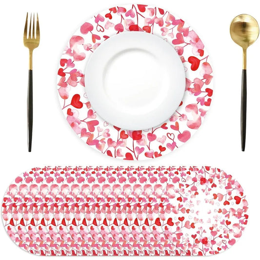 Pink Love Heart Paper Placemats Disposable 50 Pack Heart Place Mats 13.4 Ih Round Decorative Heart Love Table Mats for Wedding