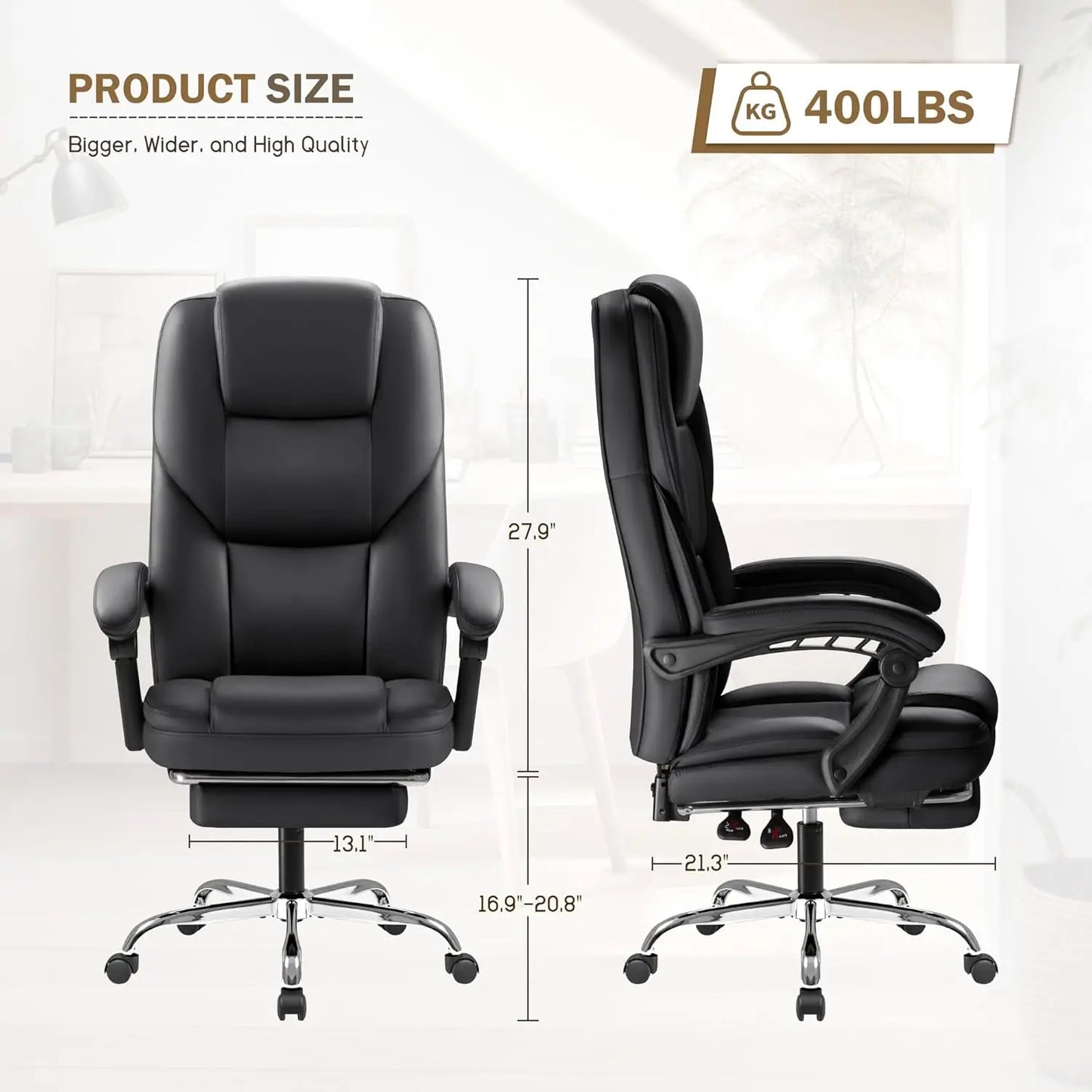Executive Office Chair with Foot Rest Big and Tall Office Chair Ergonomic Home Office Desk Chairs Reclining High, Customized